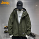 吉普（JEEP）夾克男士外套春秋季休閑寬松沖鋒工裝衣服男裝 軍綠 XL 