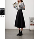 三彩2025春季新款高腰半身裙磨毛A字裙顯瘦中長(cháng)裙大擺傘裙女