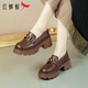 紅蜻蜓小皮鞋女2025春秋季新款單鞋英倫增高厚底一腳蹬媽媽樂(lè )福鞋真軟皮 深棕色 36