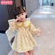 柏潮女童碎花連衣裙春裝洋氣兒童小黃花磨毛公主裙中小童裙子77103 姜黃色 77103 90