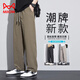 貓人（MiiOW）直筒休閑褲男夏季薄款寬松美式潮牌冰絲闊腿褲2025新款運動(dòng)長(cháng)褲子 軍綠色 XL