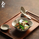 九土復古陶瓷米飯碗餐具創(chuàng  )意手工花型湯面碗沙拉碗家用簡(jiǎn)約甜品碗菜碗 團花碗【約6英寸】
