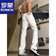 羅蒙復古藍彎刀牛仔褲男款春秋古著(zhù)vintge褲子美式高街不貼腿微喇褲 珍珠白 (高品質(zhì)) L 115-130