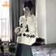 派吉鯊兔子提花翻領拉鏈毛衣外套女秋冬日系復古慵懶風撞色軟糯針織開衫 米色 S 建議75-95斤