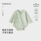 babylove新生兒包屁衣春款三角哈衣嬰幼兒爬服初生寶寶睡衣薰葉提花春裝 淺艾綠 59cm