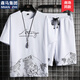 棉致【兩件套】短袖t恤套裝男春夏季運動(dòng)休閑套裝上衣寬松褲子一套 0815白色套裝【上衣+褲子】 XL （建議120-135斤）