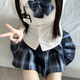 蘿美醬jk制服原創(chuàng)純欲風(fēng)夏季辣妹性感套裝學(xué)院風(fēng)女超短JK百褶裙收腰顯瘦 短袖純欲襯衫+銀河42cm+結(jié)胸牌 M 【建議95-105斤】