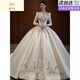 斯睿霖婚紗新娘主紗2024緞面婚紗2024新款新娘主紗小個(gè)子法式復(fù)古質(zhì)感長 單件白色齊地婚紗 XS 體重80斤左右