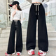 女童運(yùn)動(dòng)褲春秋2025兒童洋氣闊腿褲大童衛(wèi)褲女孩初中生休閑褲子潮 黑色 150