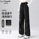 La Chapelle Sport拉夏貝爾美式工裝褲女夏季吸濕速干褲子女小個子高腰顯瘦休閑褲女 黑色(純色) L /165(推薦115-130斤)