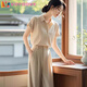VOYDOVE2025新款冷淡系感干練氣質(zhì)時(shí)尚職業(yè)襯衫褲子兩件套裝女裝夏季 杏色上衣+杏色褲子【z】 L 【建議110-125斤】
