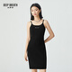 深呼吸DEEP BREATH女裝短款修身吊帶字母提花針織連衣裙A500357 黑 L (4)