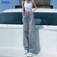 FSHE破洞牛仔褲女高腰顯瘦百搭2025夏秋薄款辣妹寬松闊腿拖地褲子女潮 藍(lán)色破洞優(yōu)質(zhì)款 S