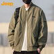 吉普（JEEP）夾克男春秋季潮流棒球服外套男士休閑寬松工裝衣服 軍綠 XL 