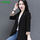 FSHE2025新款春秋夏季小西裝外套女休閑氣質(zhì)修身薄款西服上衣 黑色 2XL _建議125-140斤