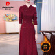 皮爾卡丹（pierre cardin）改良旗袍連衣裙新款女秋冬加絨喜婆婆婚宴裝高端修身媽媽禮服 紅色 3XL 136-145斤