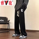 雅鹿休閑褲男春季美式高街大碼男褲寬松直筒褲子男夏季寬松透氣長(cháng)褲 黑色【春季款】 XL [建議體重110-140斤]