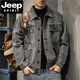 JEEP SPIRIT吉普春季新款美式潮流復古牛仔外套男寬松休閑大碼長(cháng)袖夾克春 黑灰色 L 合適130-145斤