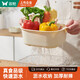 雙槍洗菜籃瀝水籃 塑料雙層洗菜盆水果盆篩盆子濾水籃奶油白 1盆1篩