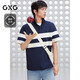 GXG男裝【涼感】條紋拼色polo衫短袖 藏青色 180/XL