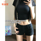 乖甜星黑色低腰牛仔超短褲女夏包臀y2k輕亞文化熱褲美式辣妹彈力褲子潮 黑色低腰短褲無(wú)腰帶 XL 32