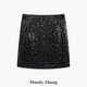 Mandy Zhang高級感氣質短款亮片半身裙女夏季新款百搭顯瘦包臀裙子 午夜黑(第二批）  S 160/64A/S
