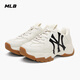 MLB官方男女情侶韓系復古舒適增高百搭厚底老爹鞋春夏SHC10 紐約洋基隊/淺米黃色 36.5