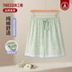 三槍睡褲女夏100%純棉2025薄款甜美可愛(ài)蕾絲邊短褲寬松女士全棉家居褲 星空綠-水柔棉 M (160) 【推薦80-100斤】