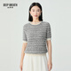 深呼吸DEEP BREATH女裝圓領(lǐng)小香風(fēng)拼色花紗短袖套頭針織衫女A301502 黑 M (3)