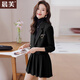 晨芙短款小西裝外套女時(shí)尚休閑職業(yè)裝套裝小個(gè)子氣質(zhì)正裝主持人工作服 7718黑色外套+027裙 M 建議90-100斤