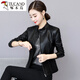 啄木鳥(niǎo)2025春秋季新款海寧真皮皮衣女短款修身韓版綿羊皮夾克立領(lǐng)小外套 黑色 2XL