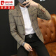 皮爾卡丹西裝男版春款毛呢格子西服男士時(shí)尚休閑便西青年修身單西男裝外套 603卡其色 5XL (175-190斤)