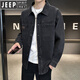 JEEP SPIRIT牛仔衣襯衫男款秋裝外套潮牌寬松痞帥水洗休閑百搭翻領(lǐng)夾克衫男裝 黑色 XL 140-155斤