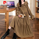 皮爾卡丹（pierre cardin）蛋糕長(cháng)裙子女學(xué)院風(fēng)復古海軍領(lǐng)秋裝大·碼洋氣減齡遮肚顯瘦連衣裙 卡其色 3XL 大【150-175斤】