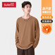 班尼路雙面加絨長(cháng)袖打底衫男加絨保暖男士秋衣圓領(lǐng)內搭重磅t恤男 【親膚絨】-焦糖#純色 XL 【雙面加絨更保暖】