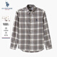 U.S. POLO ASSN.襯衫男長袖秋季純色棉格子休閑寬松免燙男士襯衣正裝 咖啡色格