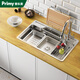 普樂(lè )美（primy）日式大單槽304不銹鋼洗菜盆廚房水槽臺下盆洗碗池單槽套裝 【C1】76*47配三出水龍頭|配件包