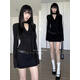 GOCHIEI 黑色長(cháng)袖連衣裙女春夏蕩領(lǐng)赫本風(fēng)辣妹高級感御姐風(fēng)包臀短裙子 長(cháng) M建議:95-105斤