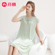 芬騰睡裙女【環(huán)保優(yōu)可絲】蕾絲V領(lǐng)飛袖新款高級感彈力連身裙 豆綠 2XL