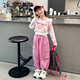 迪士尼女童套裝2025春秋季新款女孩洋氣時(shí)髦工裝褲兒童短款衛衣三件套 粉色 130