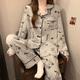 另約卡通可愛(ài)長(cháng)袖開(kāi)衫睡衣女新款春秋冬季休閑大碼家居服套裝2026新款 1710 灰色小狗 L