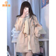 派吉鯊JK制服女秋冬穿搭牛角扣毛呢外套英倫風(fēng)小個子大衣 杏粉色【有內(nèi)襯】 M 90-100