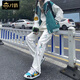 才俏春秋新款顯瘦高街國潮VIBE褲子男歐美小眾白色潑墨牛仔褲女INS潮 白色 M