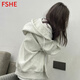 FSHE學(xué)院風(fēng)開(kāi)衫連帽衛衣外套女學(xué)生oversize寬松外套2025春秋款外穿潮 白灰色[] 薄款 M [建議86-105斤]
