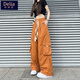 矜持范日系街頭褲子oversize寬松闊腿工裝褲女ins潮牌街舞褲拖地長(zhǎng)褲 桔紅色不會(huì)褪色 M