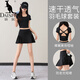 袋鼠（DaiShu）羽毛球運動(dòng)套裝女夏季2025新款跑步速干健身衣網(wǎng)球短裙休閑瑜伽服 套裝/黑色+黑色 L