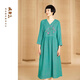 指間沙2515015原創(chuàng)女裝25春V領(lǐng)斜門襟刺繡高腰開襟中式連衣裙 石綠110 L