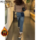棉致時(shí)尚復(fù)古直筒牛仔褲女春秋冬季新款高腰寬松顯瘦哈倫休閑褲子加絨 復(fù)古藍(lán)【8668加絨高品質(zhì)38】 M 90-105斤