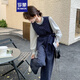 羅蒙小香風(fēng)鹽系馬甲套裝女2025春秋新款高級(jí)感輕奢氣質(zhì)闊腿長(zhǎng)褲三件套 藏青色 L （120-135斤）