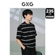 GXG男裝 235g重磅條紋設計簡(jiǎn)約寬松休閑短袖T恤男士 夏季新品 黑色條紋 S